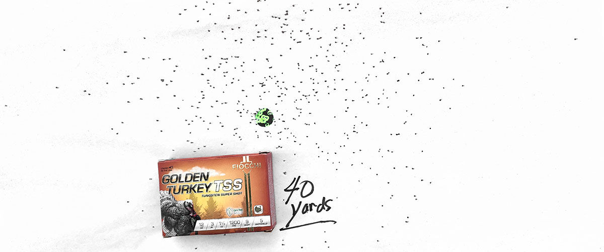 Golden Turkey TSS box with a shot target from 40 yards