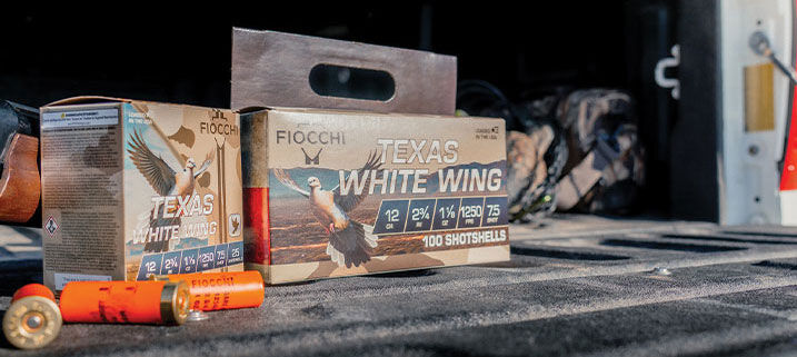 Texas White Wing boxes sitting on a truck tailgate with shotshells