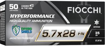 Hyperformance Defense Handgun, 5.7x28mm, 35 Grain, Jacketed Frangible, 1700 fps