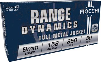 Range Dynamics Handgun, 9mm Luger, 158 Grain, Full Metal Jacket, 850 fps
