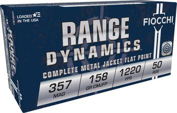 Range Dynamics Handgun, 357 Magnum, 158 Grain, Complete Metal Jacket Flat Point, 1220 fps