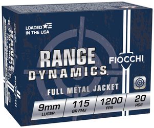 Range Dynamics Handgun, 9mm Luger, 115 Grain, Full Metal Jacket, 1200 fps