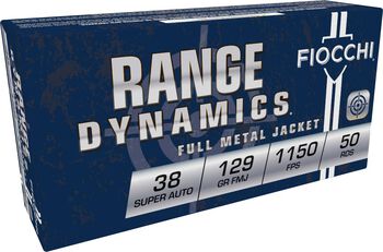 Range Dynamics Handgun, 38 Super Auto, 129 Grain, Full Metal Jacket, 1200 fps