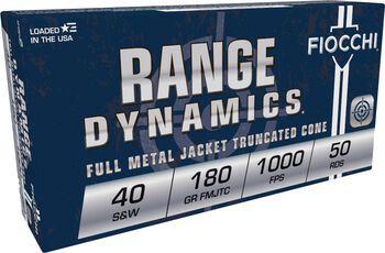 Range Dynamics Handgun, 40 S&W, 180 Grain, Full Metal Jacket Truncated Cone, 1000 fps