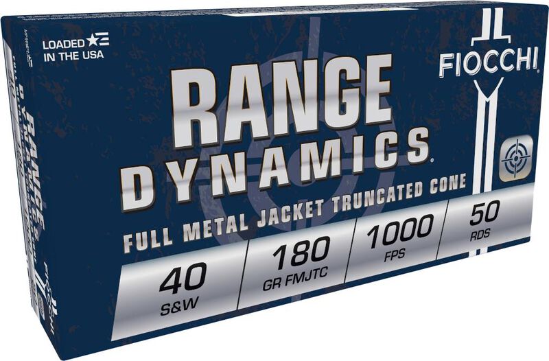 Range Dynamics Handgun, 40 S&amp;W, 180 Grain, Full Metal Jacket Truncated Cone, 1000 fps
