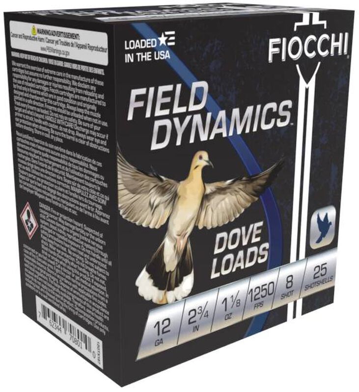 Field Dynamics Dove Loads, 12 Gauge, 8 Shot, 2-3/4 in, 1 1/8 oz, 1250 fps 12 Gauge Ammo - 25 Shells of #8 Shot Ammunition (12GTX188)