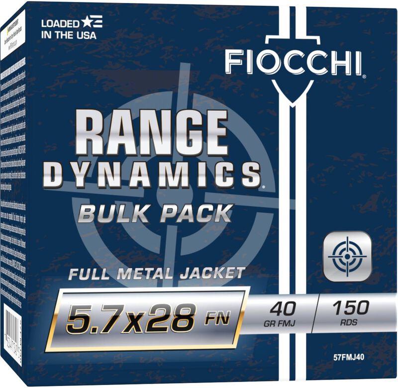 Range Dynamics Handgun, 5.7x28mm, 40 Grain, Full Metal Jacket, 1700 fps 5.7x28mm Caliber Ammo - 150 Rounds of 40 Grain Weight Ammunition (57FMJ40)