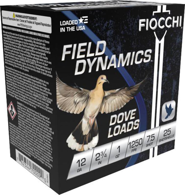 Field Dynamics Dove Loads, 12 Gauge, 7.5 Shot, 2-3/4 in, 1 oz, 1250 fps 12 Gauge Ammo - 25 Shells of #7.5 Shot Ammunition (12GT75)