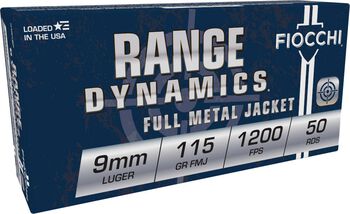 Range Dynamics Handgun, 9mm Luger, 115 Grain, Full Metal Jacket, 1200 fps