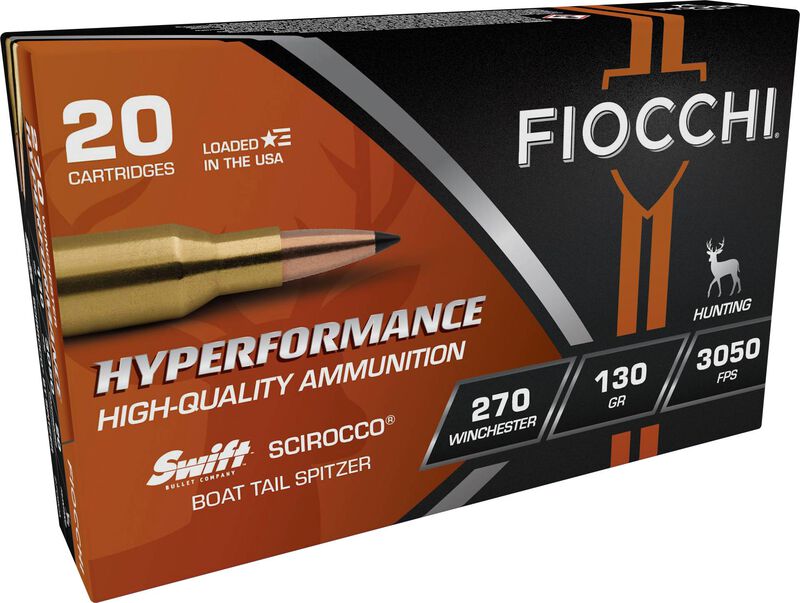 Hyperformance Hunt Rifle, 270 Win, 130 Grain, Swift® Scirocco® Boat-Tail Spitzer, 3050 fps 270 Win Caliber Ammo - 20 Rounds of 130 Grain Weight Ammunition (270SCA)