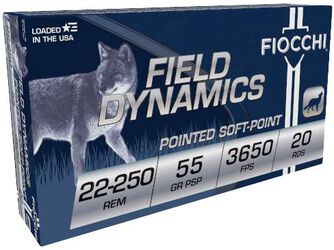 Field Dynamics Varmint, 22-250 Rem, 55 Grain, Pointed Soft Point, 3650 fps