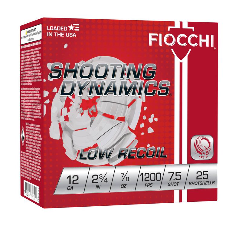 Shooting Dynamics Low Recoil, 12 Gauge, 7.5 Shot, 2-3/4 in, 7/8 oz, 1200 fps 12 Gauge Ammo - 25 Shells of #7.5 Shot Ammunition (1278OZ75)