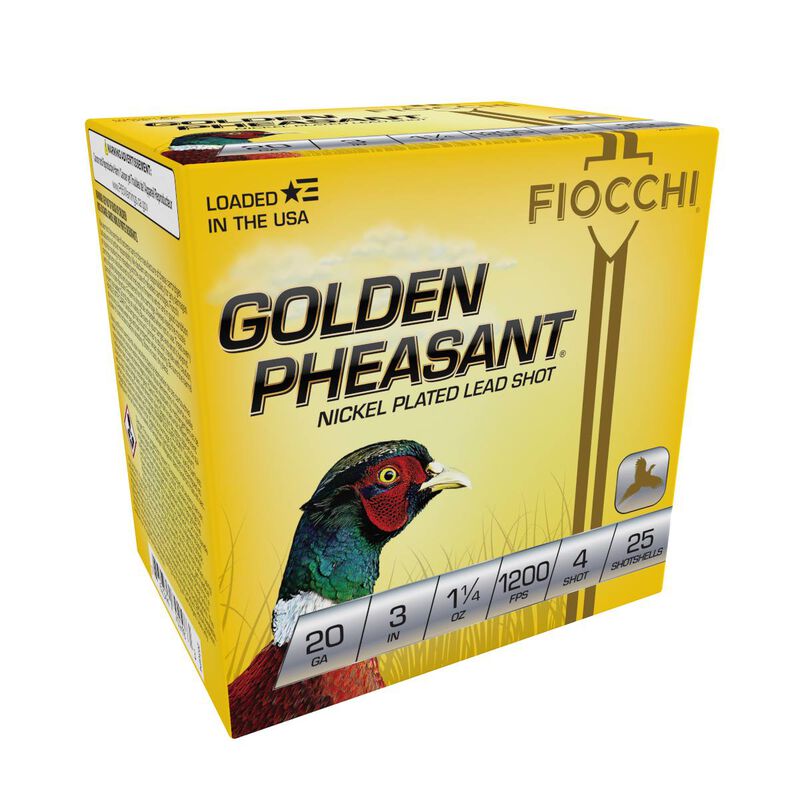 Golden Pheasant, 20 Gauge, 4 Shot, 3 in, 1 1/4 oz, 1200 fps 20 Gauge Ammo - 25 Shells of #4 Shot Ammunition (203GP4)