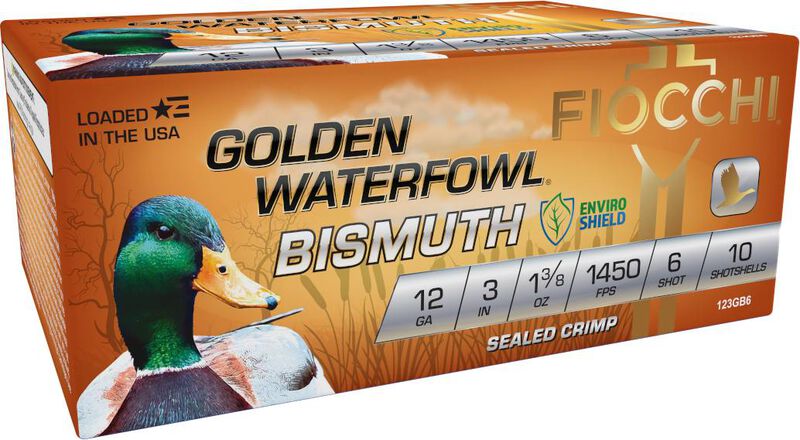 Golden Waterfowl Bismuth, 12 Gauge, 6 Shot, 3 in, 1 3/8 oz, 1450 fps 12 Gauge Ammo - 10 Shells of #6 Shot Ammunition (123GB6)