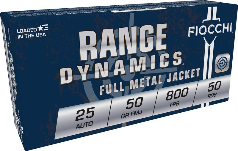 Range Dynamics Handgun, 25 Auto, 50 Grain, Full Metal Jacket, 800 fps 25 Auto Caliber Ammo - 50 Rounds of 50 Grain Weight Ammunition (25AP)