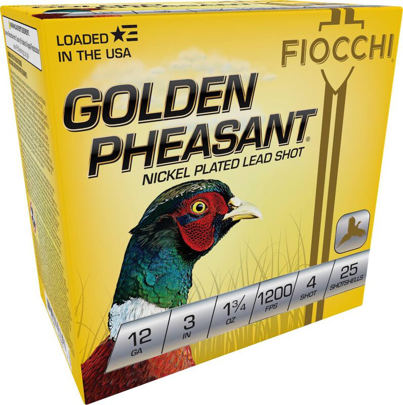 Golden Pheasant, 12 Gauge, 4 Shot, 3 in, 1 3/4 oz, 1200 fps 12 Gauge Ammo - 25 Shells of #4 Shot Ammunition (123GP4)