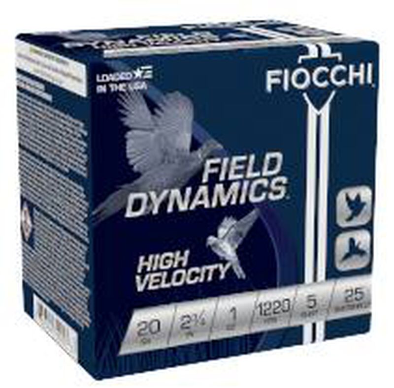 Field Dynamics High Velocity, 20 Gauge, 5 Shot, 2-3/4 in, 1 oz, 1220 fps 20 Gauge Ammo - 25 Shells of #5 Shot Ammunition (20HV5)