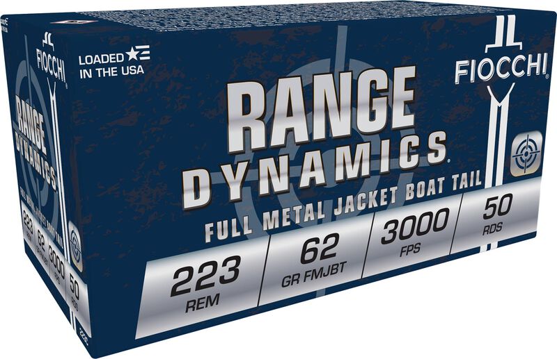 Range Dynamics Rifle, 223 Rem, 62 Grain, Full Metal Jacket Boat-Tail, 3000 fps 223 Rem Caliber Ammo - 50 Rounds of 62 Grain Weight Ammunition (223C)