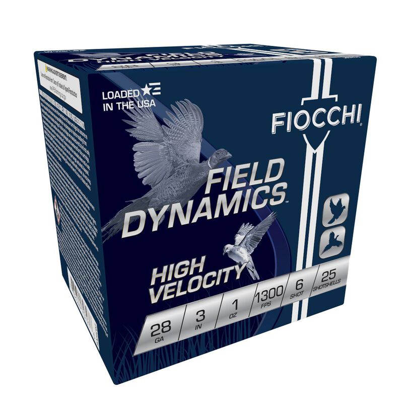 Field Dynamics High Velocity, 28 Gauge, 6 Shot, 3 in, 1 oz, 1300 fps 28 Gauge Ammo - 25 Shells of #6 Shot Ammunition (283HV6)