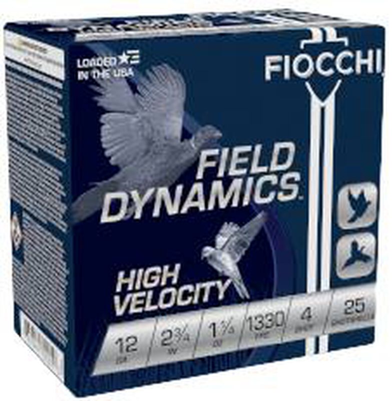 Field Dynamics High Velocity, 12 Gauge, 4 Shot, 2-3/4 in, 1 1/4 oz, 1330 fps 12 Gauge Ammo - 25 Shells of #4 Shot Ammunition (12HV4)