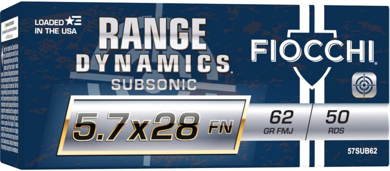 Range Dynamics Handgun, 5.7x28mm, 62 Grain, Full Metal Jacket, 1025 fps 5.7x28mm Caliber Ammo - 50 Rounds of 62 Grain Weight Ammunition (57SUB62)