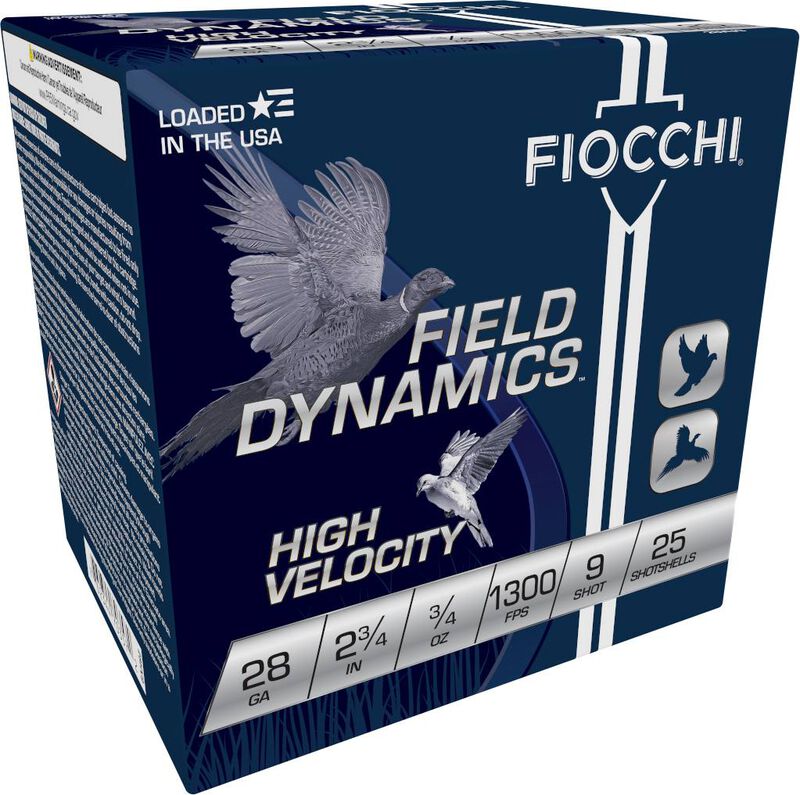 Field Dynamics High Velocity, 28 Gauge, 9 Shot, 2-3/4 in, 3/4 oz, 1300 fps 28 Gauge Ammo - 25 Shells of #9 Shot Ammunition (28HV9)