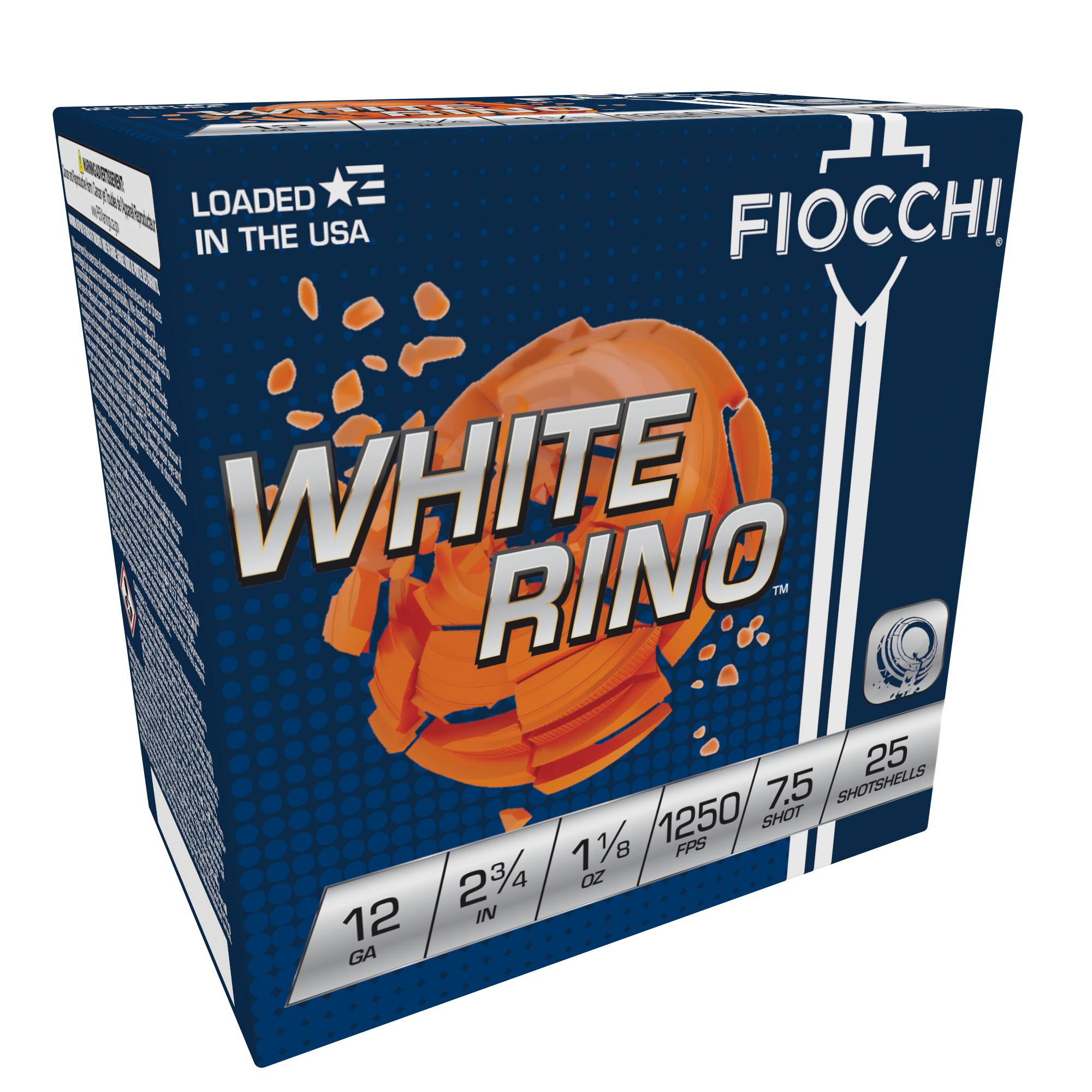 Fiocchi 12WRNO75 White Rino 12ga 1 1/8 oz #7.5 – Superb 25 Round Box